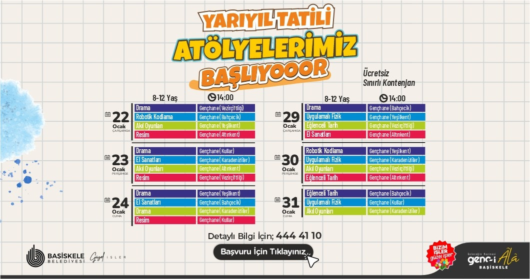 YARIYIL TATİLİNDE BAŞİSKELELİ ÇOCUKLAR YİNE ATÖLYELERDE OLACAK  